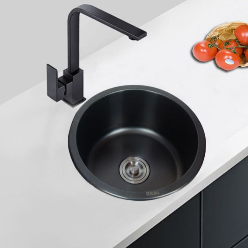 Lisslune | Stainless Steel Round Sink in Black Single Basin Undermount Sink with Basket Strainer