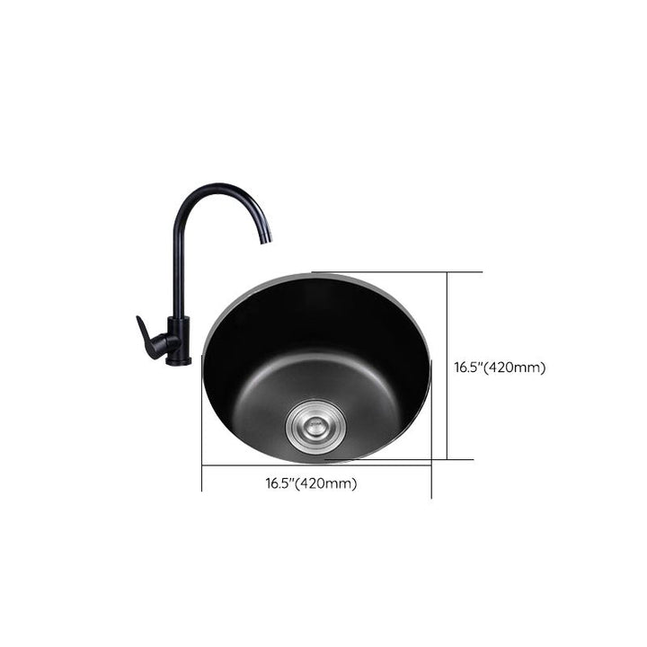 Lisslune | Stainless Steel Round Sink in Black Single Basin Undermount Sink with Basket Strainer