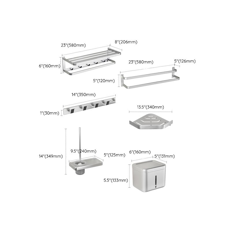 Lisslune | Modern Bath Accessory Set Silver Bathroom Shelf Towel Holder Bathroom Accessory Kit
