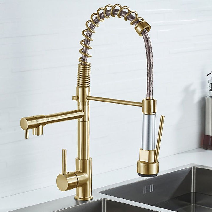 Lisslune | Glam Basin faucet Brass lever fittings Spring neck three-way outlet Bathroom sink faucet