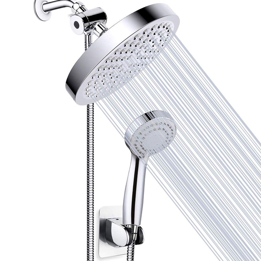 Lisslune | Modern Standard Shower Set Double Round Metal Adjustable Spray Pattern Shower Head