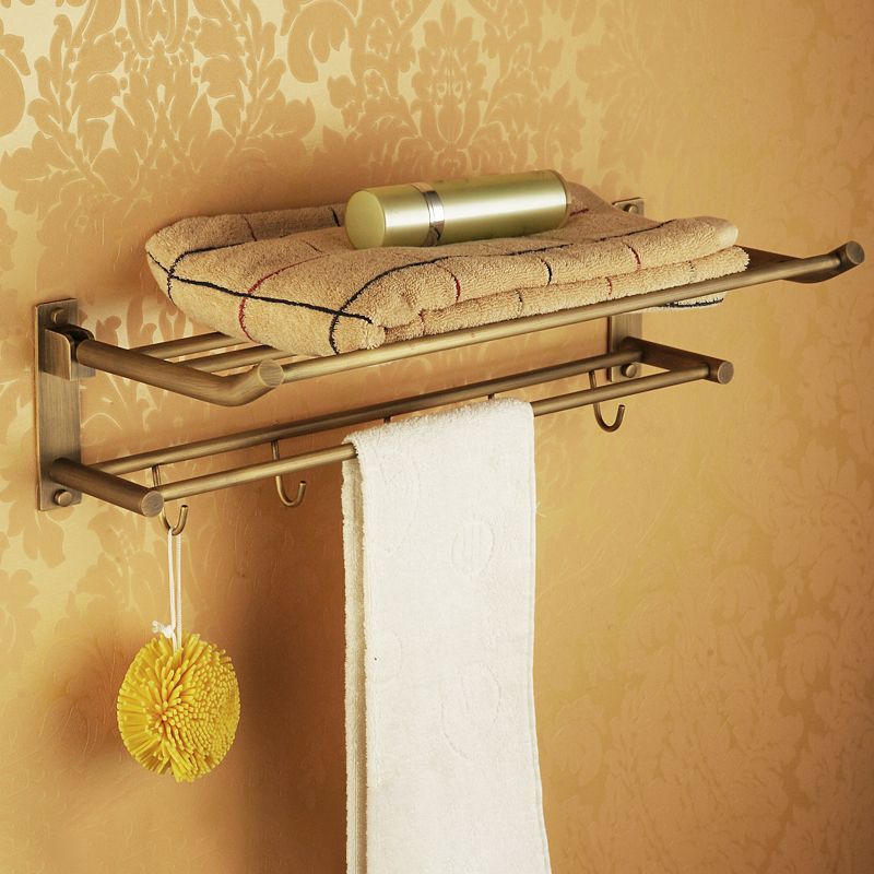Lisslune | Worn Brass Traditional Bathroom Set with Bath Shelf/Paper Holder & Towel Bar