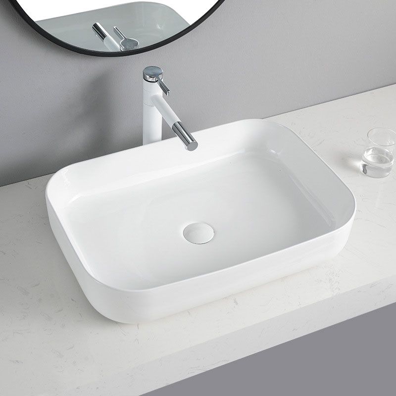 Lisslune | Contemporary Bathroom Sink Porcelain Rectangular Vessel Sink Sink Only