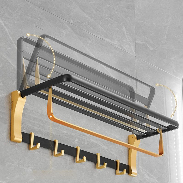 Lisslune | Contemporary Bath Accessories Set Black & Golden Bath Shelf/Towel Bar