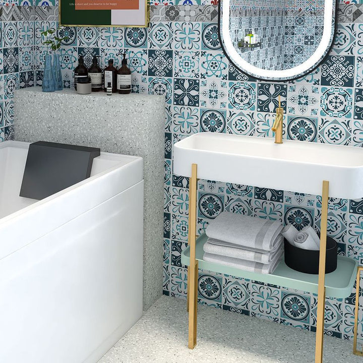 Lisslune | Plastic Peel & Stick Tile Square Stain Resistant Wallpaper for Back Wall