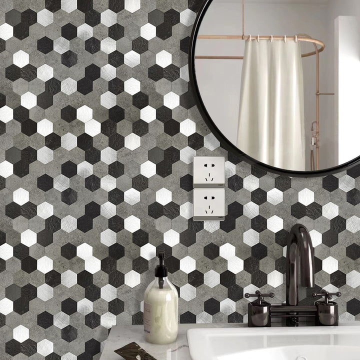 Lisslune | Hexagonal Mosaic Tiles Metal Peel and Stick Tiles for Kitchen and Bathroom, 11.8" x 11.8"