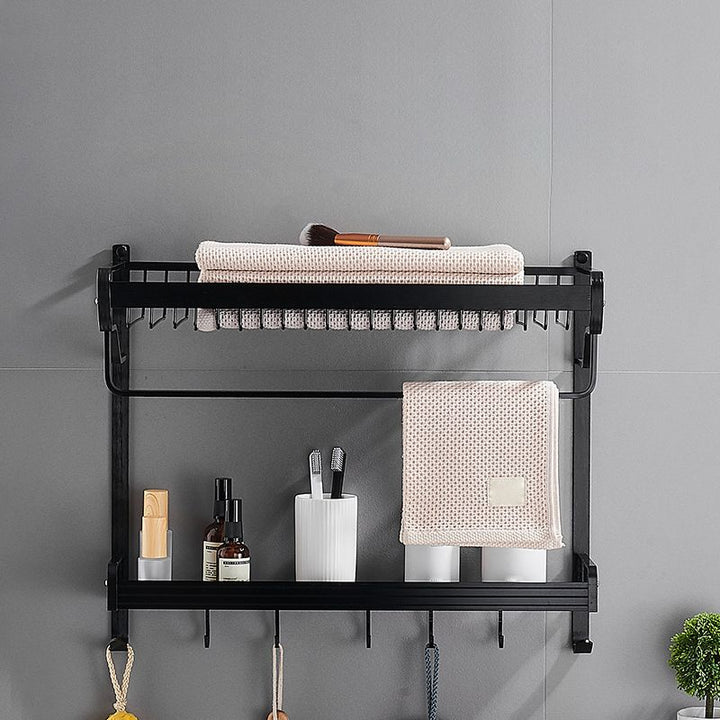 Lisslune | Black / Silver Bathroom Accessories Aluminium Hardware Set Bathroom Shelf