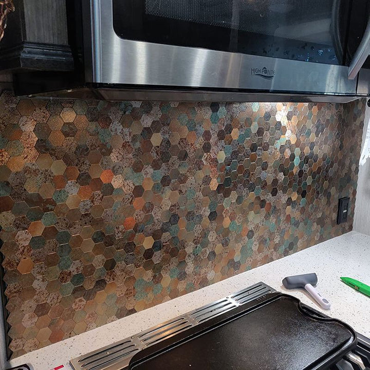 Lisslune | Modern Tile-Peel & Stick Metal Mosaic Tile Hexagon Peel & Stick Subway Tile