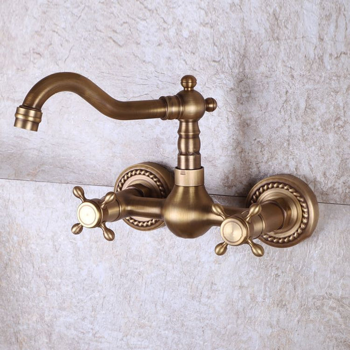 Lisslune | Vintage Bathtub Faucet Two Cross Handle Faucet Solid Copper Wall Mounted Faucet
