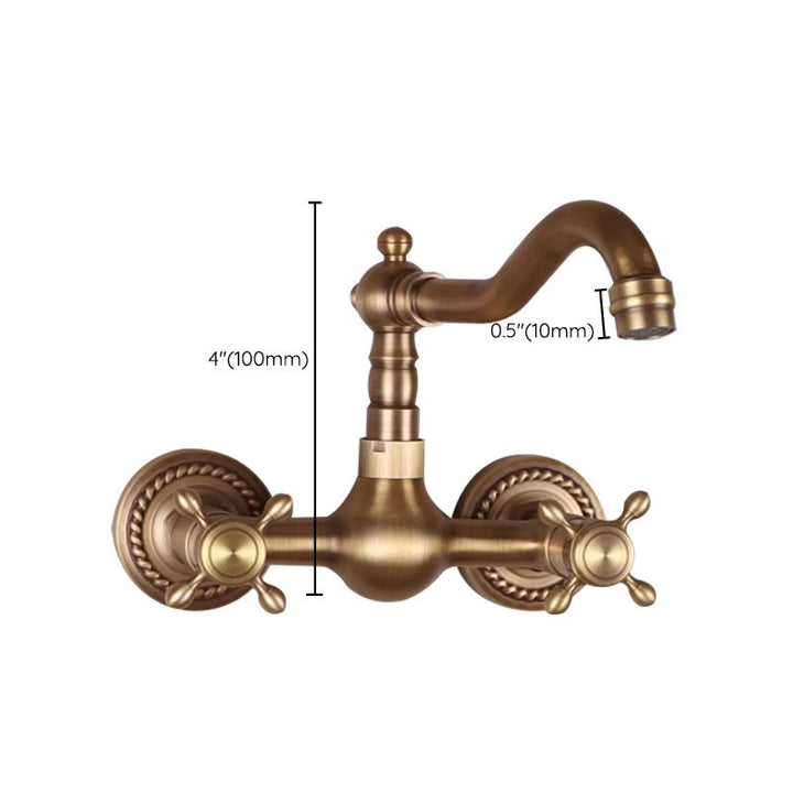Lisslune | Vintage Bathtub Faucet Two Cross Handle Faucet Solid Copper Wall Mounted Faucet