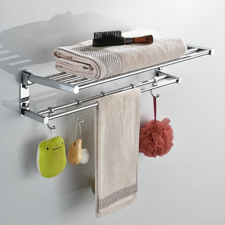 Lisslune | Polished Chrome Modern Bathroom Accessory Set Silver Towel Holder/Bath Shelf