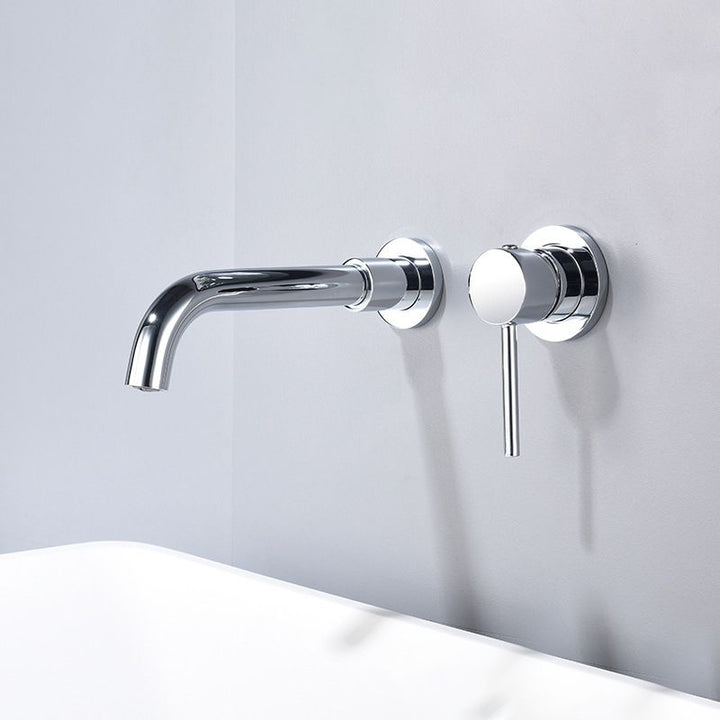 Lisslune | Round Single Lever Bathroom Faucet 2-Hole Wall Mounted Bathroom Faucet with Swivel Spout