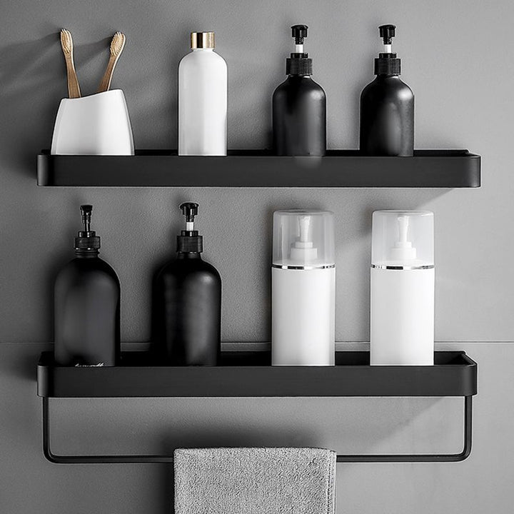 Lisslune | Matt Black Bathroom Set Modern 1/2 - Piece Stainless Steel Bathroom Shelf