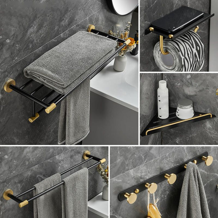 Lisslune | 5-piece modern bathroom accessory set made of black brass bathroom hardware