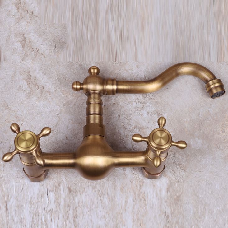 Lisslune | Vintage Bathtub Faucet Two Cross Handle Faucet Solid Copper Wall Mounted Faucet