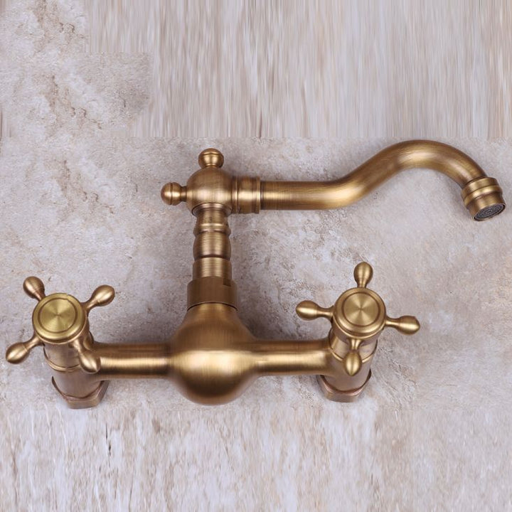 Lisslune | Vintage Bathtub Faucet Two Cross Handle Faucet Solid Copper Wall Mounted Faucet