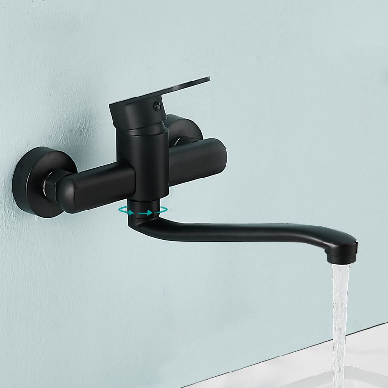 Lisslune | Low-Arc Bathtub Filler Black Lever Wall-Mounted Copper Bathtub Filler