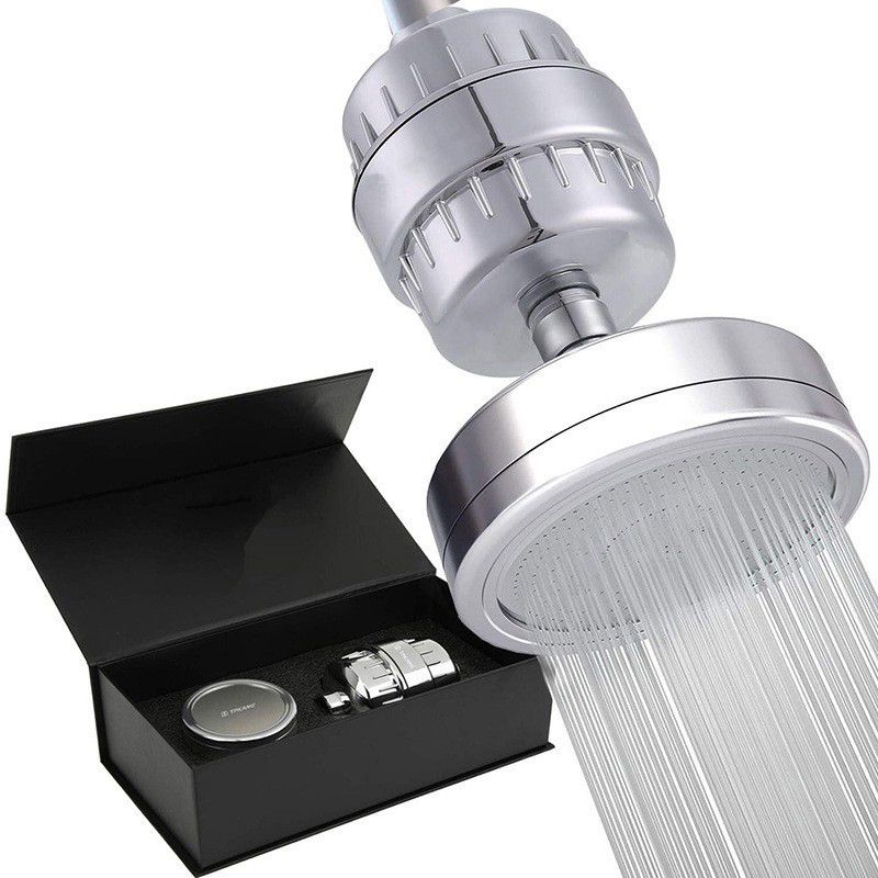 Lisslune | Contemporary fixed shower head in silver with Katalyst wall-mounted shower head