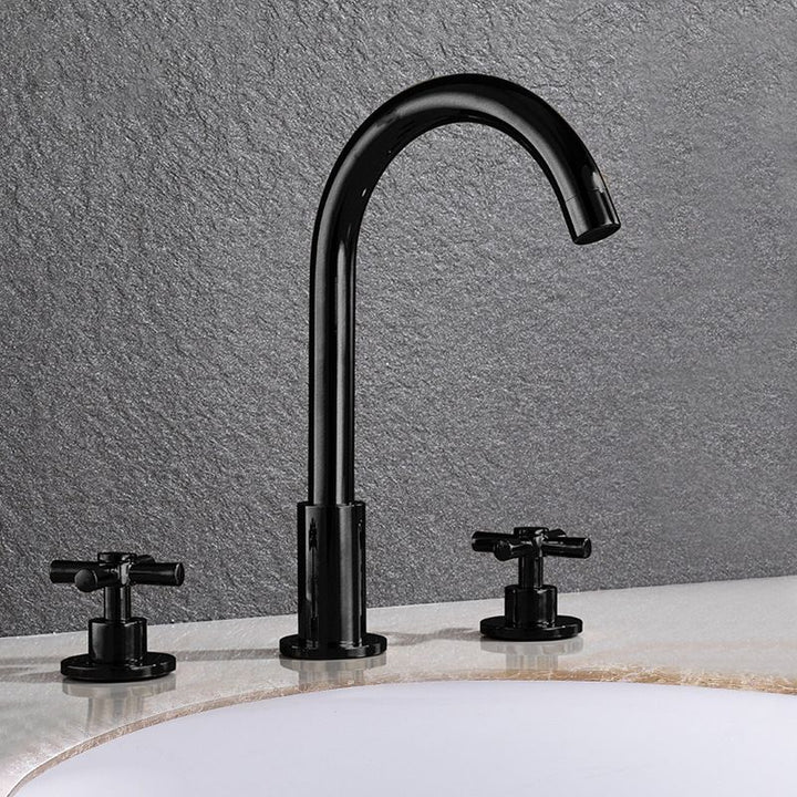 Lisslune | Goose Neck Bathroom Sink Faucet 2 Handles Hot and Cold Water Sink Faucet with Drain
