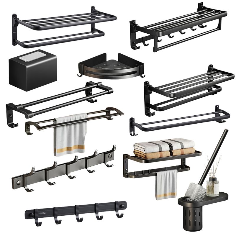 Lisslune | Contemporary bathroom accessory set with black finish and bath shelf/towel bar