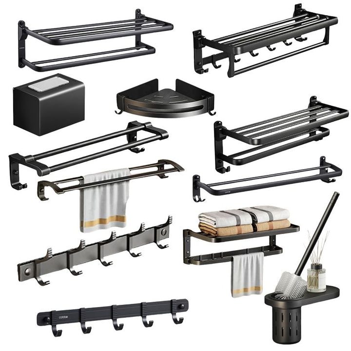 Lisslune | Contemporary bathroom accessory set with black finish and bath shelf/towel bar