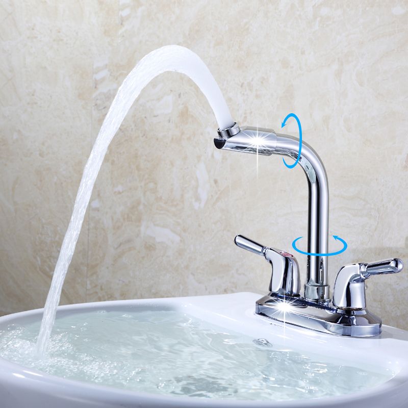 Lisslune | 2-Handle Brushed Nickel Wide Spout Faucet 2-Hole Centered Bathroom Sink Faucet with Brass