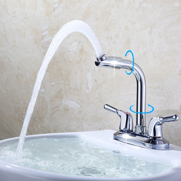 Lisslune | 2-Handle Brushed Nickel Wide Spout Faucet 2-Hole Centered Bathroom Sink Faucet with Brass