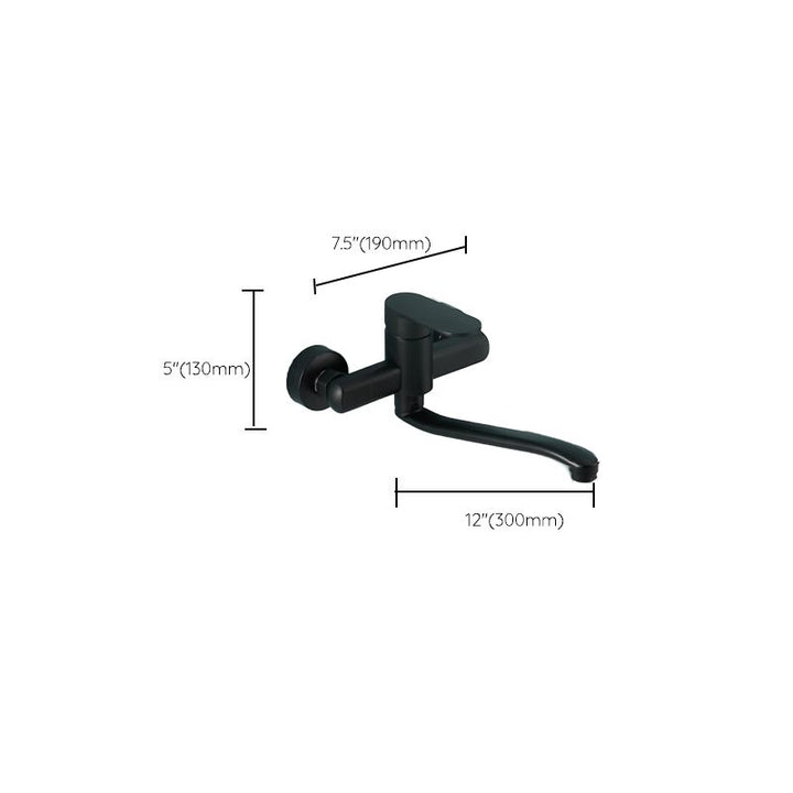 Lisslune | Low-Arc Bathtub Filler Black Lever Wall-Mounted Copper Bathtub Filler