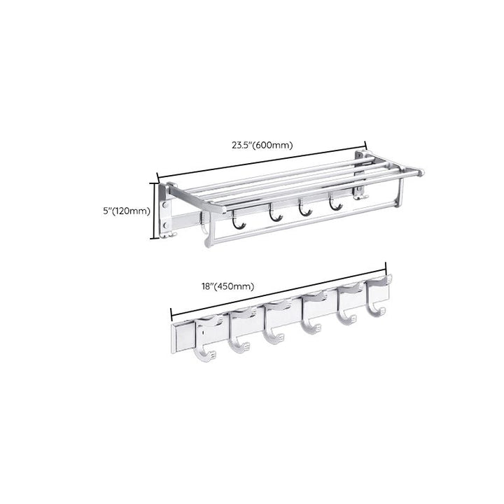 Lisslune | Contemporary silver metal bathroom accessory set with towel rack
