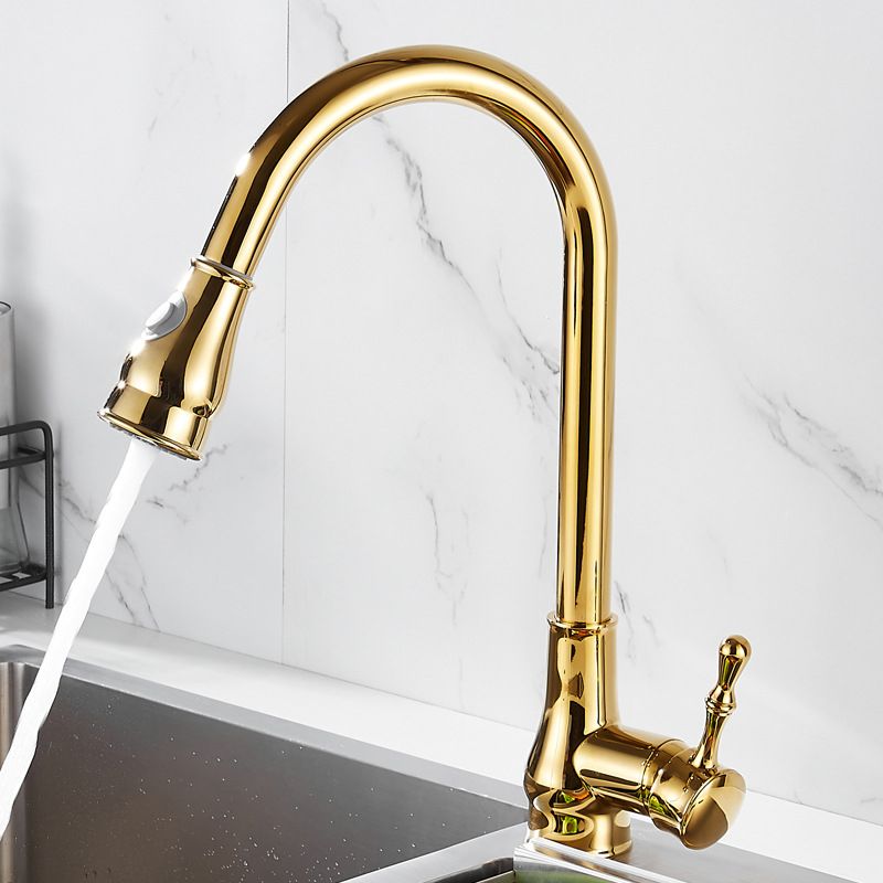 Lisslune | Brushed Gold Kitchen Faucet High Arc Swivel Spout with Pull-Down Spray Head