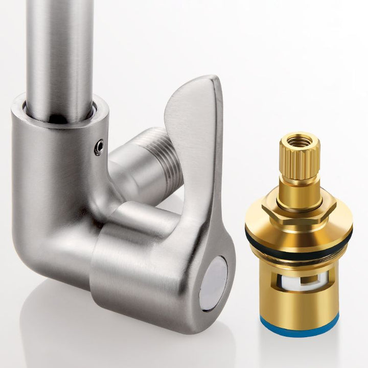 Lisslune | Modern Bridge Water Faucet 304 Stainless Steel Knob Handle Swivel Spout Wall Mounted Faucet