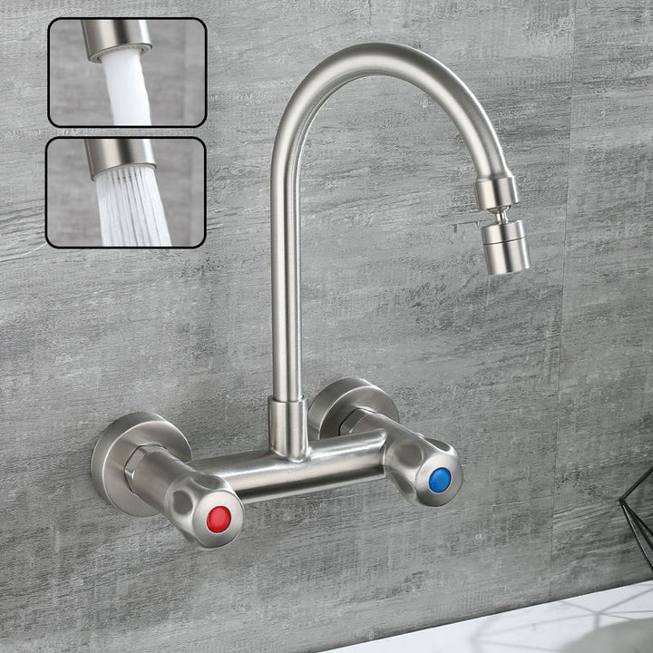 Lisslune | Round 2-Handle Bathroom Faucet Single Hole Wall Mounted Bathroom Faucet