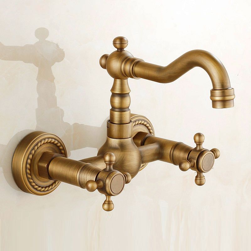 Lisslune | Vintage Bathtub Faucet with Two Cross Handles Made of Pure Copper Wall-Mounted Fixture
