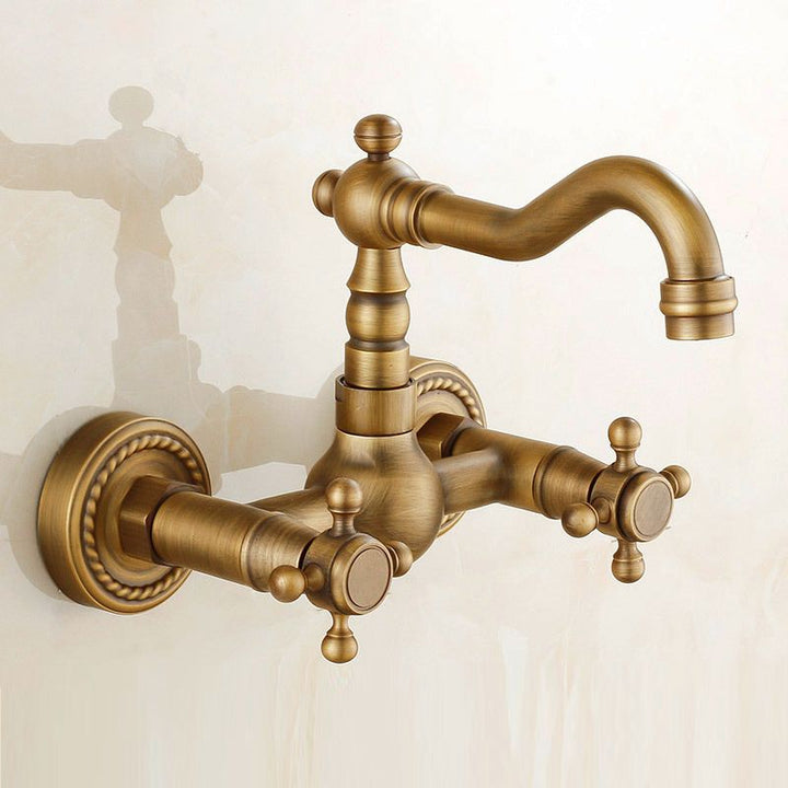 Lisslune | Vintage Bathtub Faucet with Two Cross Handles Made of Pure Copper Wall-Mounted Fixture
