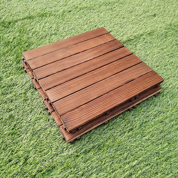 Lisslune | 7-Slat Square Wooden Terrace Tiles Click Installation Outdoor Floor Tiles