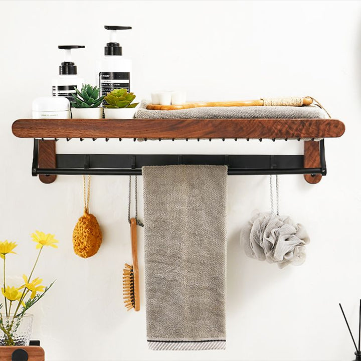 Lisslune | Walnut Brown Bathroom Accessory Set Metal Folding Bath Hardware Set