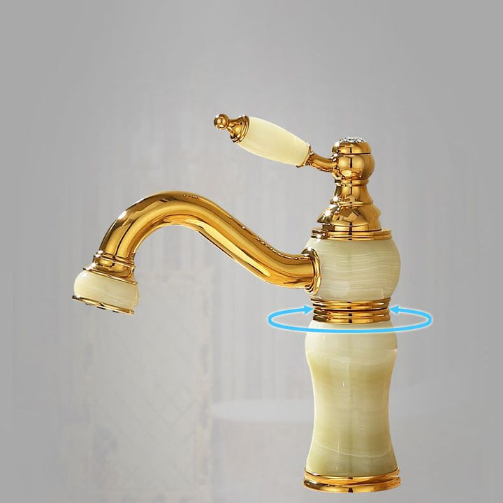 Lisslune | Deck Mounted Copper Tub Faucet Low Arc Roman Tub Faucet Set with Jade