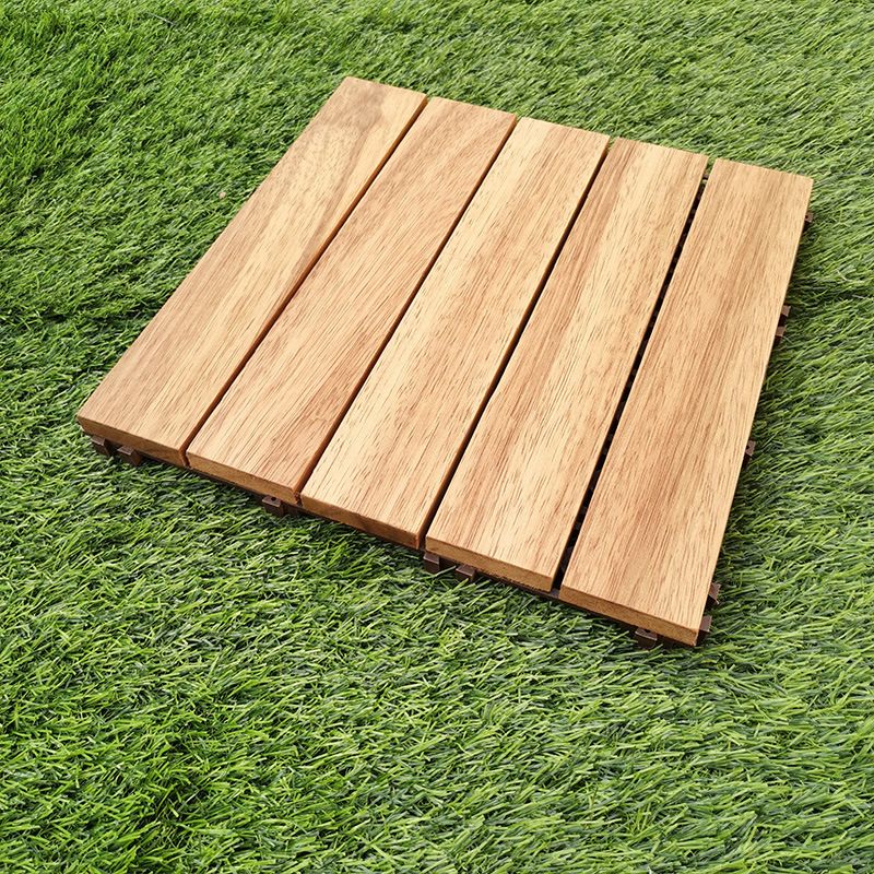 Lisslune | Teak-Finish 5-Slat Square Wooden Floor Tiles Connection Garden Tiles