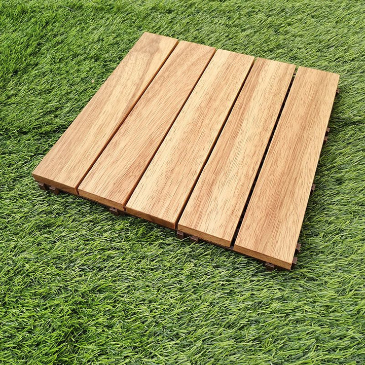 Lisslune | Teak-Finish 5-Slat Square Wooden Floor Tiles Connection Garden Tiles