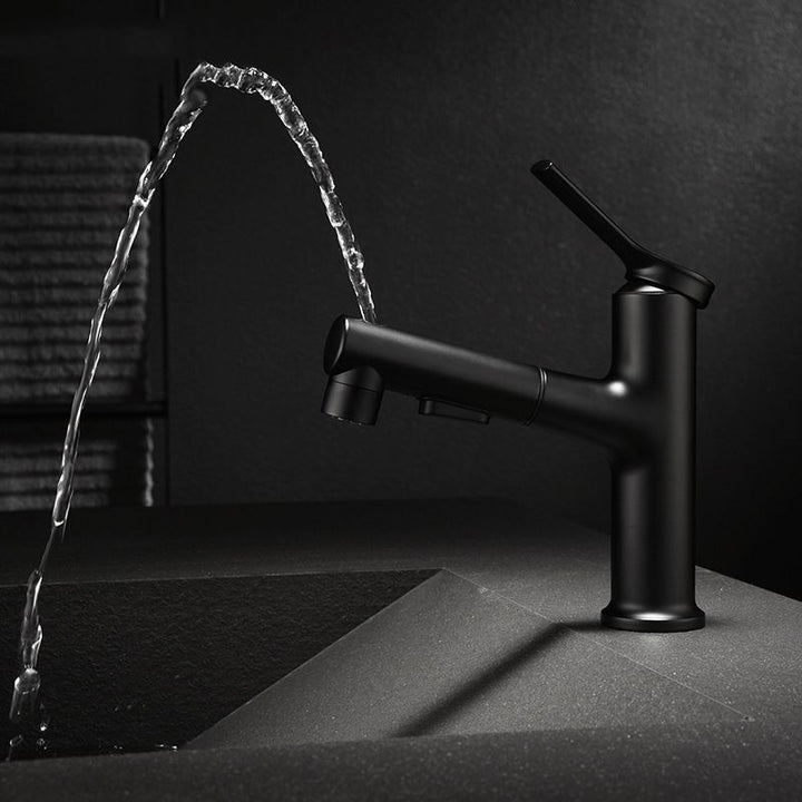 Lisslune | Modern Sink Faucet Copper Single Handle Low Arc Pull Down Sink Faucet