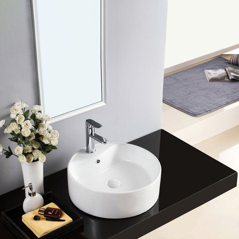 Lisslune | Contemporary Sink Porcelain Water Trough with Round Shape (Faucets Not Included)