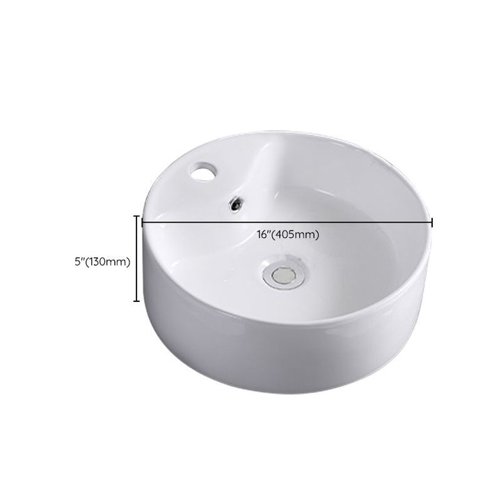 Lisslune | Contemporary sink with single drain hole porcelain round vessel