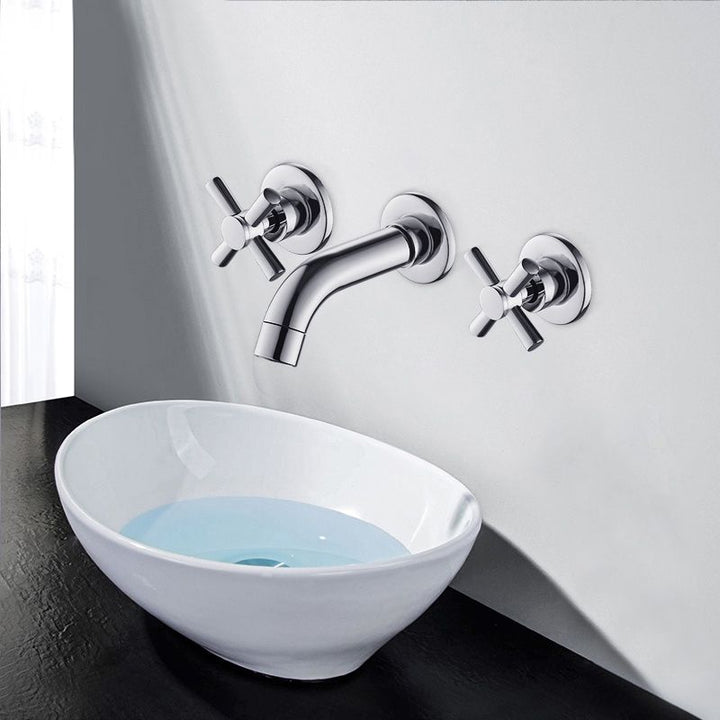 Lisslune | Modern Cross Handle Faucet Monochrome Wall Mounted Bathroom Faucet