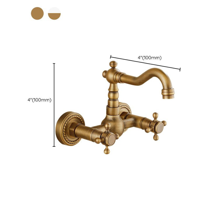 Lisslune | Vintage Bathtub Faucet with Two Cross Handles Made of Pure Copper Wall-Mounted Fixture
