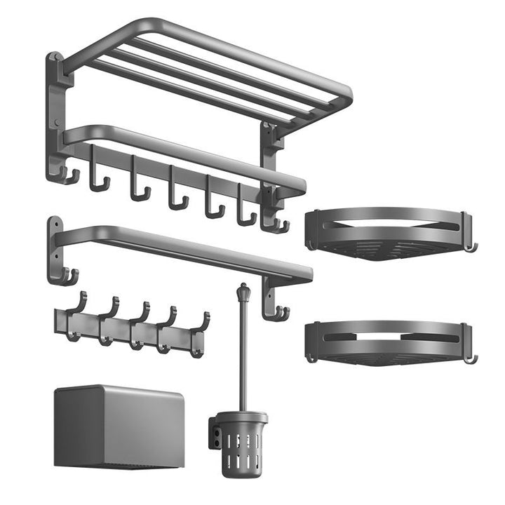 Lisslune | Contemporary gray bathroom fixture set with bathroom shelf/towel holder/robe hook/toilet paper holder