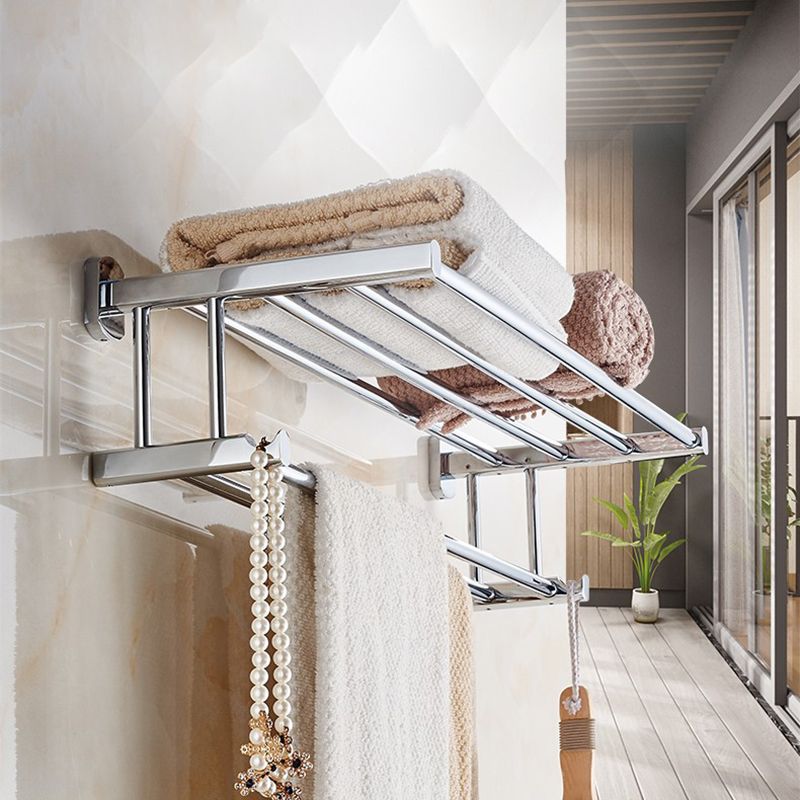 Lisslune | Polished Chrome Modern Bathroom Accessory Set Silver Towel Holder/Bath Shelf