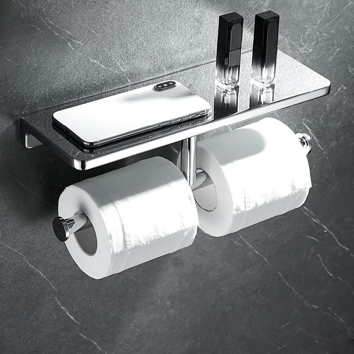 Lisslune | Contemporary 2-piece Bathroom Set in Polished Chrome Stainless Steel Toilet Paper Holder