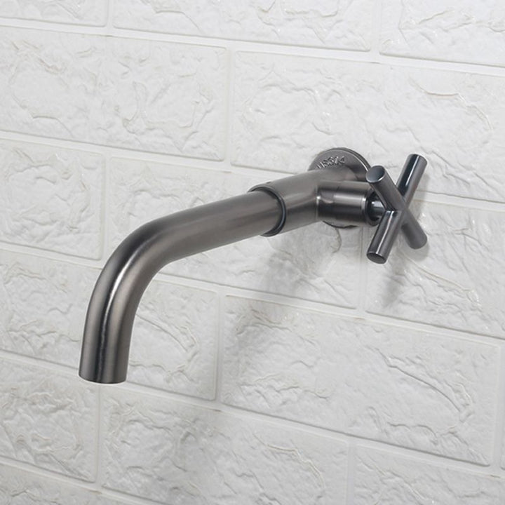 Lisslune | Contemporary Wall-Mounted Bathroom Faucet Cross Handles Stainless Steel Faucet