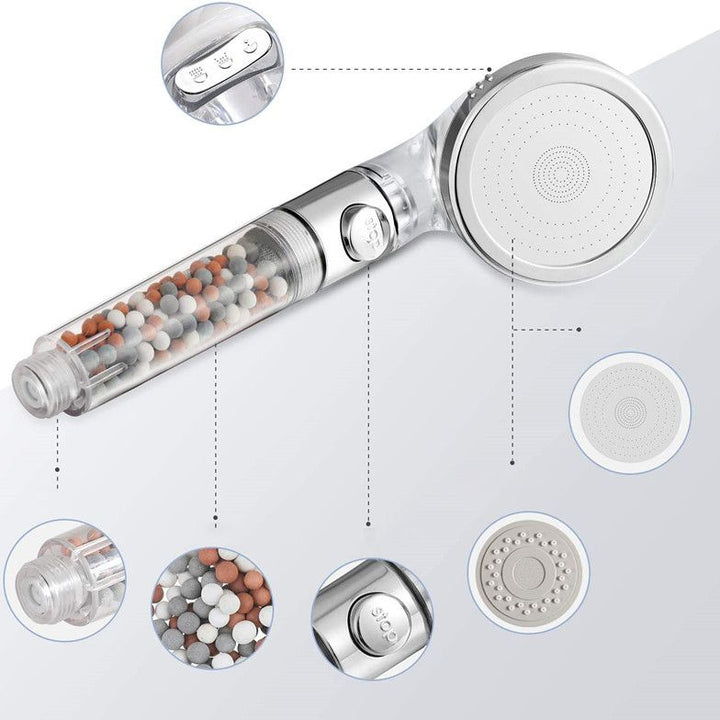 Lisslune | Modern Handheld Shower Head Round Filter Ball Spray Head in Silver