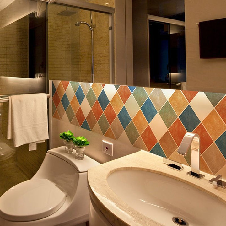 Lisslune | Rectangular Wall Tile for Peeling and Applying Geometric Print Kitchen Wallpaper
